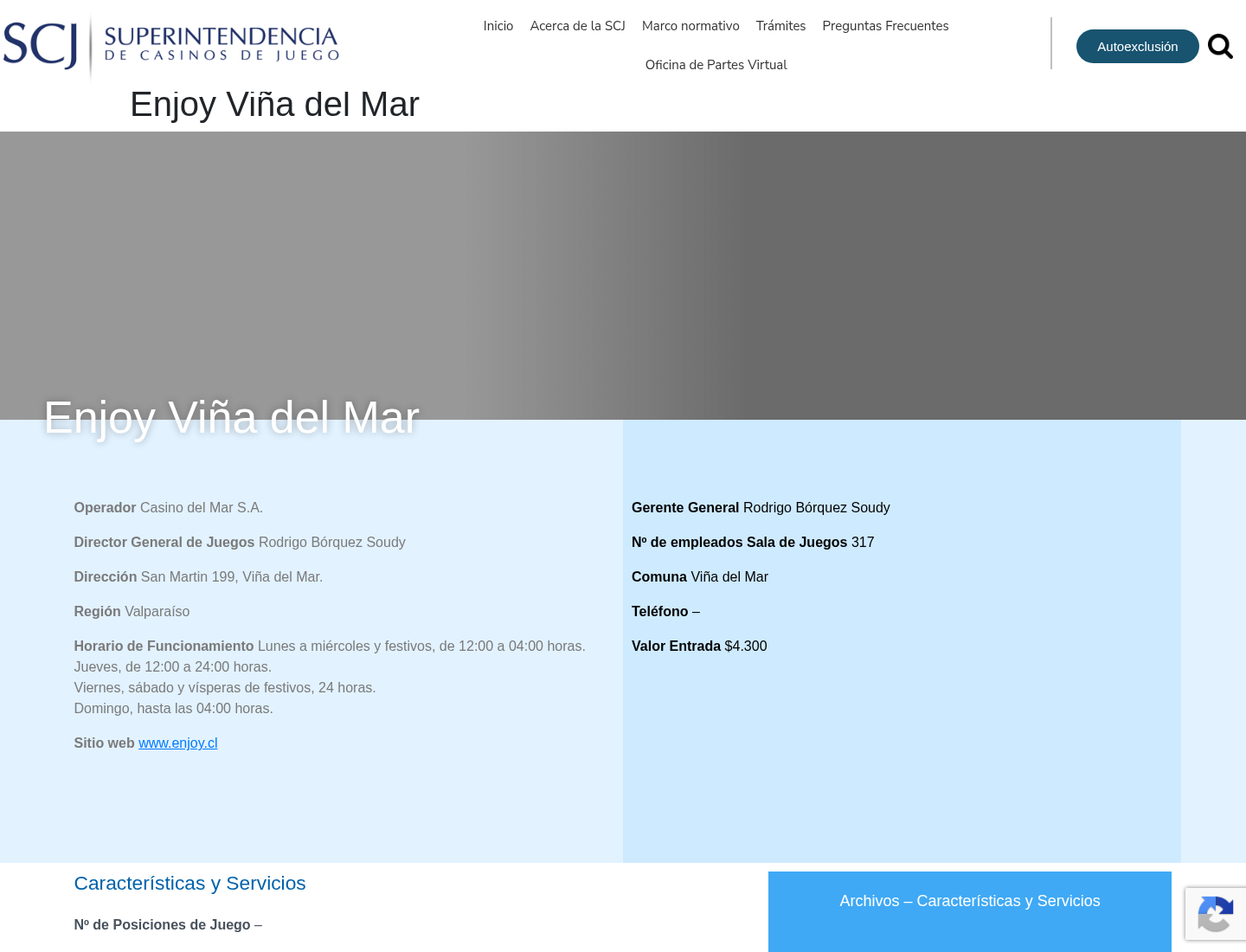 Ficha de Enjoy Viña del Mar en la SCJ observada el 11 de agosto de 2026.